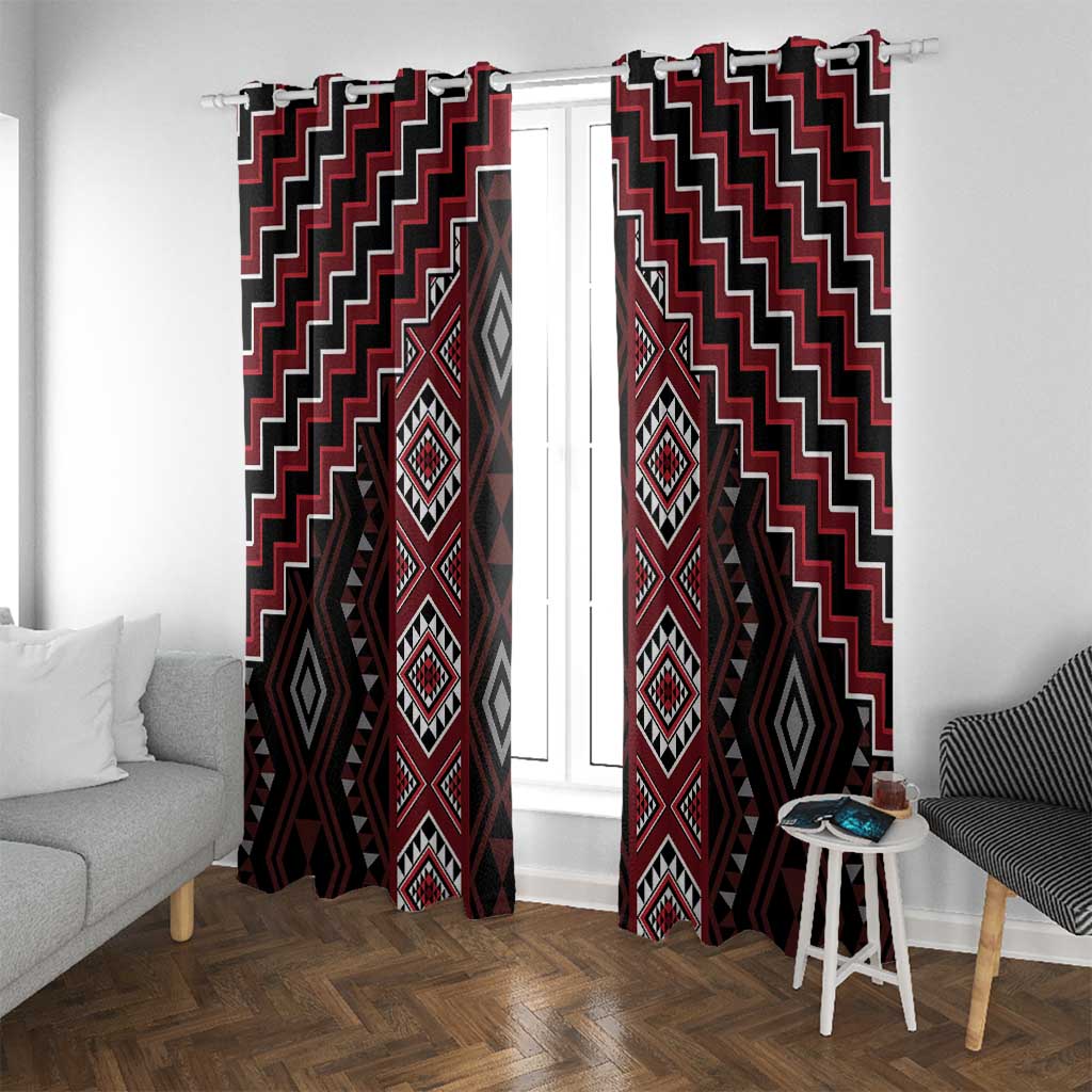 New Zealand Aotearoa Window Curtain Red Poutama With Taniko Pattern LT05