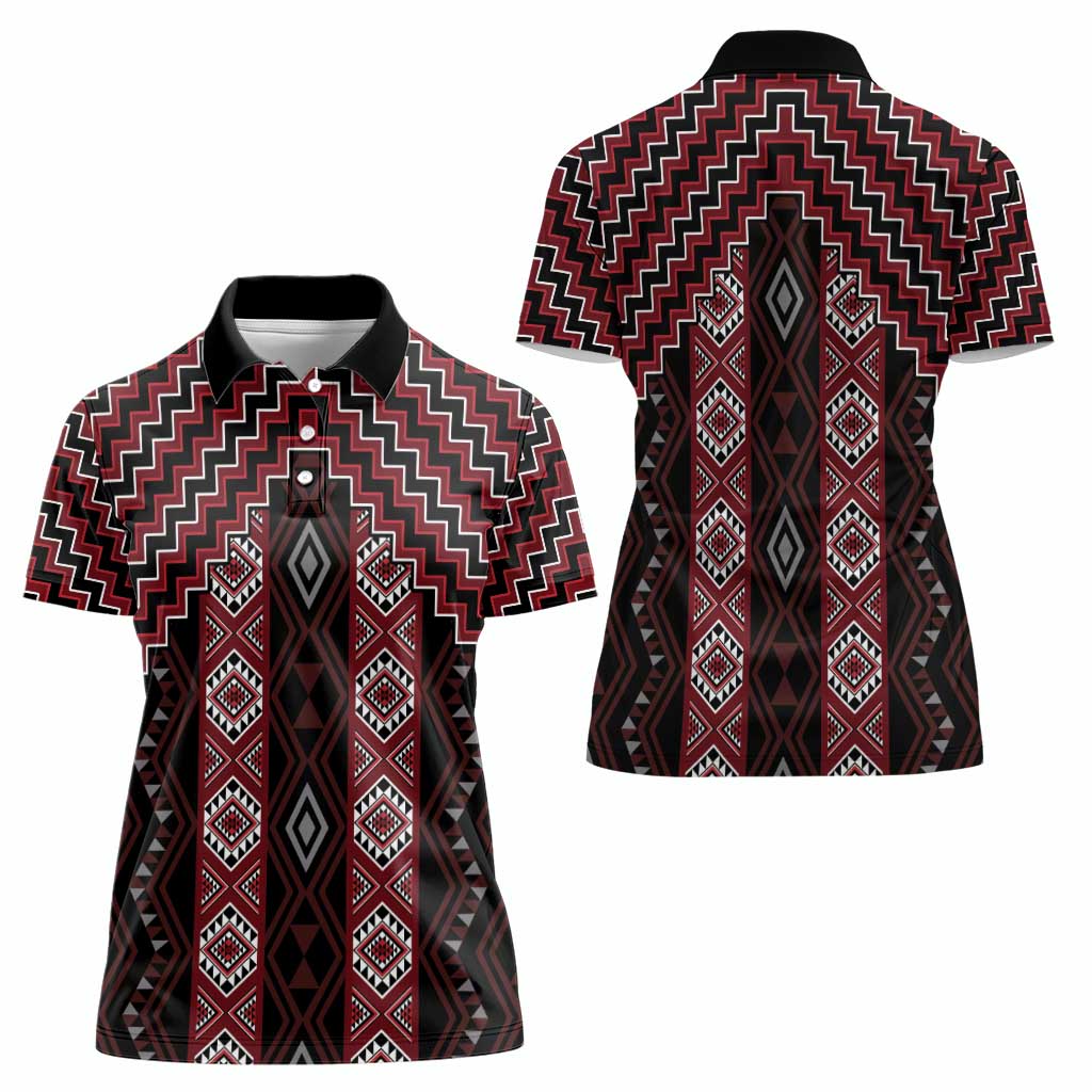 New Zealand Aotearoa Women Polo Shirt Red Poutama With Taniko Pattern LT05
