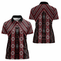 New Zealand Aotearoa Women Polo Shirt Red Poutama With Taniko Pattern LT05