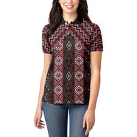 New Zealand Aotearoa Women Polo Shirt Red Poutama With Taniko Pattern LT05