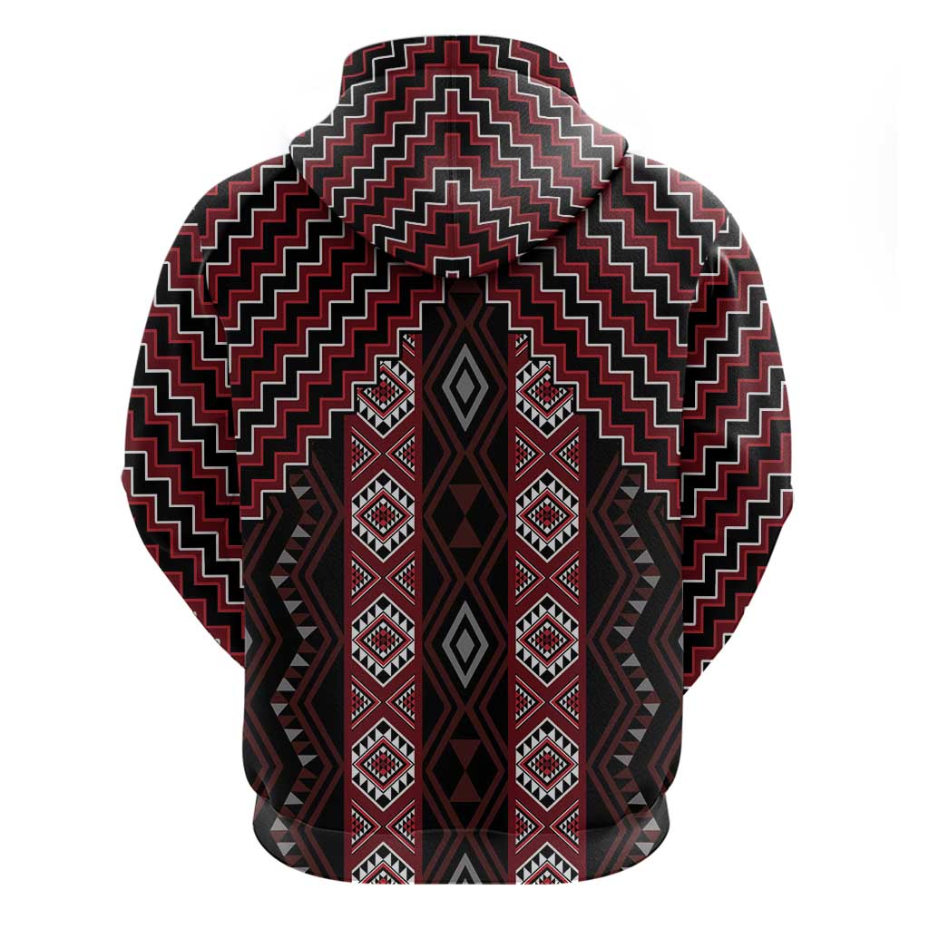 New Zealand Aotearoa Zip Hoodie Red Poutama With Taniko Pattern LT05