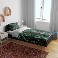 New Zealand Aotearoa Bedding Set Green Poutama With Taniko Pattern LT05