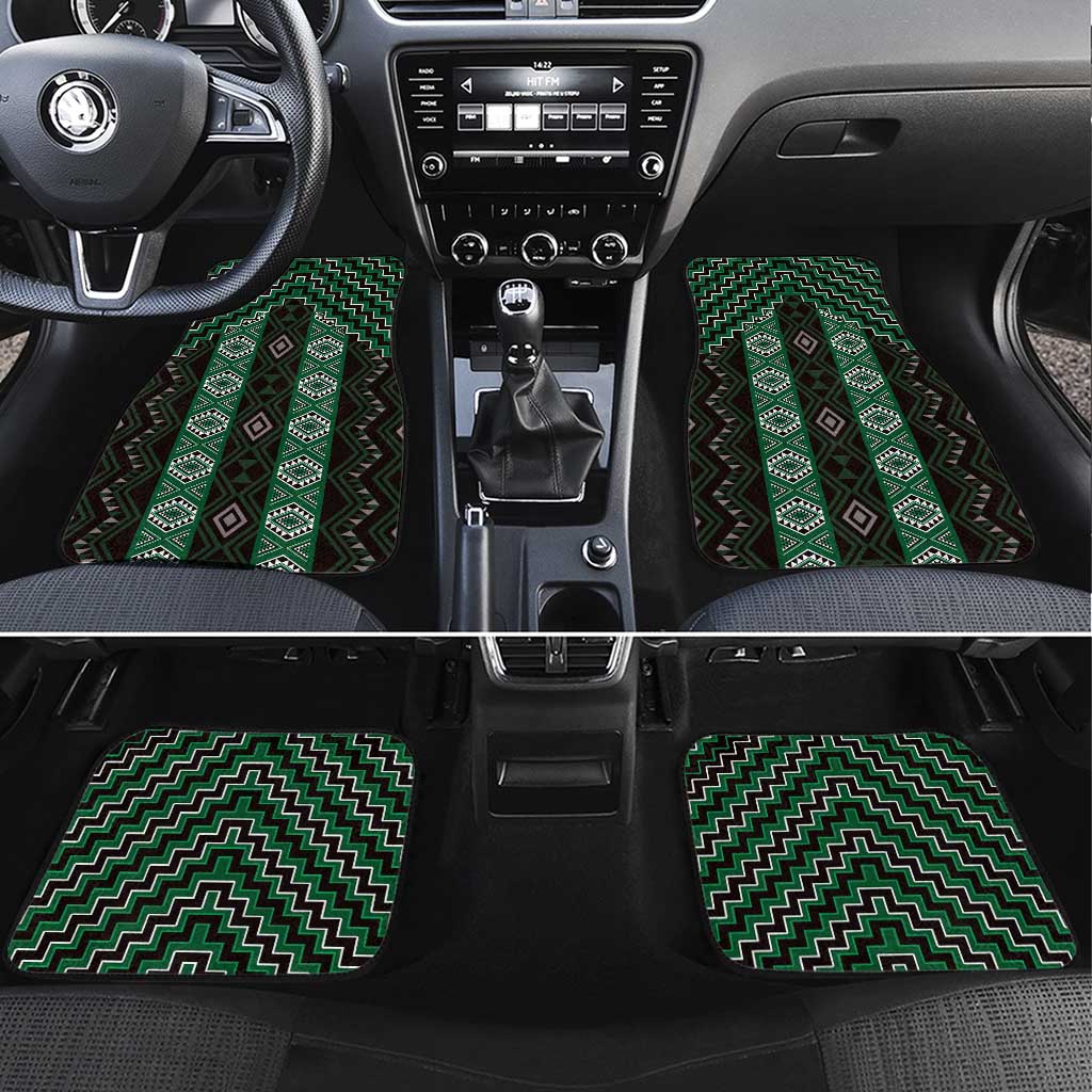 New Zealand Aotearoa Car Mats Green Poutama With Taniko Pattern LT05