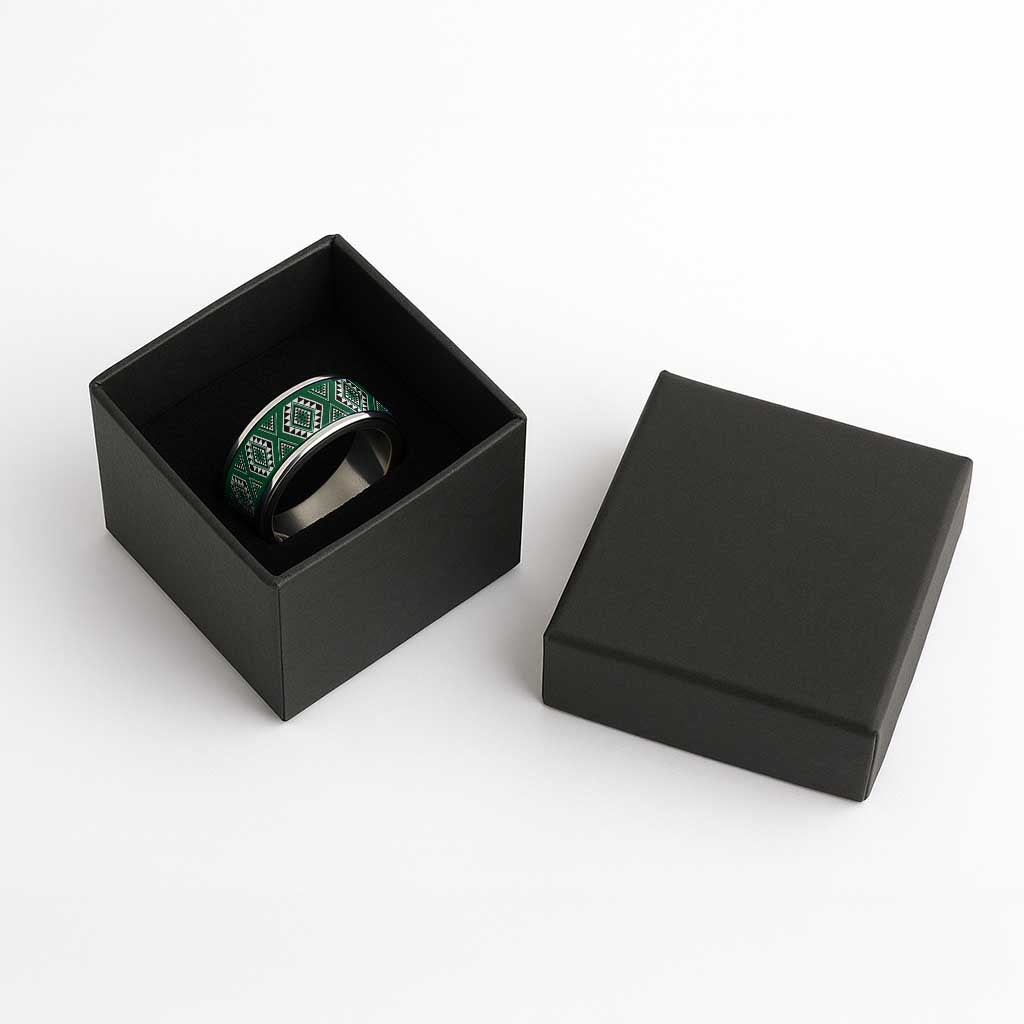 New Zealand Aotearoa Classic Ring Green Poutama With Taniko Pattern - Polynesian Pride