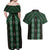 New Zealand Aotearoa Couples Matching Off Shoulder Maxi Dress and Hawaiian Shirt Green Poutama With Taniko Pattern LT05