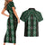 New Zealand Aotearoa Couples Matching Short Sleeve Bodycon Dress and Hawaiian Shirt Green Poutama With Taniko Pattern LT05