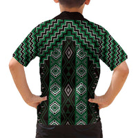 New Zealand Aotearoa Family Matching Long Sleeve Bodycon Dress and Hawaiian Shirt Green Poutama With Taniko Pattern LT05 - Polynesian Pride