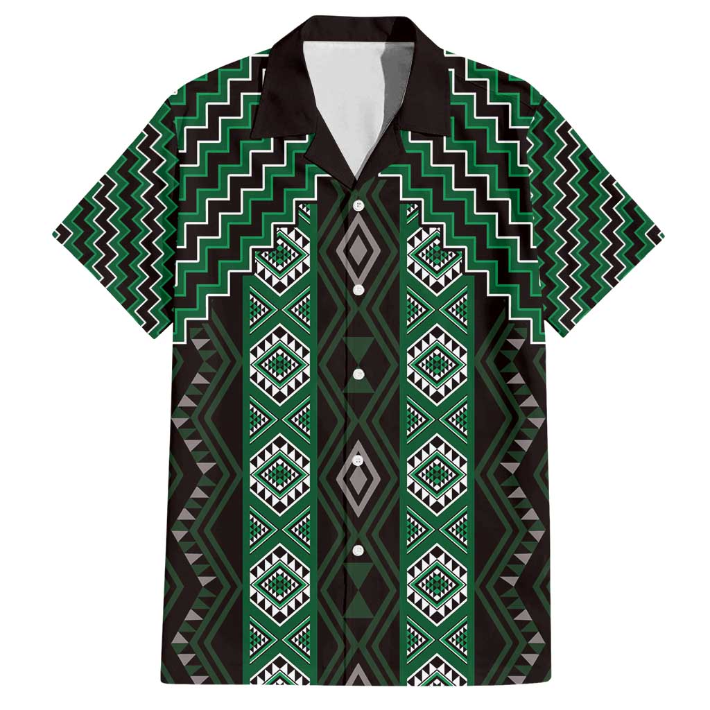 New Zealand Aotearoa Family Matching Long Sleeve Bodycon Dress and Hawaiian Shirt Green Poutama With Taniko Pattern LT05 Dad's Shirt - Short Sleeve Green - Polynesian Pride