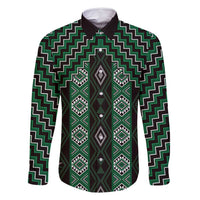 New Zealand Aotearoa Family Matching Mermaid Dress and Hawaiian Shirt Green Poutama With Taniko Pattern LT05 Dad's Shirt - Long Sleeve Green - Polynesian Pride