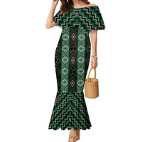 New Zealand Aotearoa Family Matching Mermaid Dress and Hawaiian Shirt Green Poutama With Taniko Pattern LT05 Mom's Dress Green - Polynesian Pride
