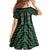 New Zealand Aotearoa Family Matching Off The Shoulder Long Sleeve Dress and Hawaiian Shirt Green Poutama With Taniko Pattern LT05