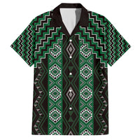 New Zealand Aotearoa Family Matching Off The Shoulder Long Sleeve Dress and Hawaiian Shirt Green Poutama With Taniko Pattern LT05