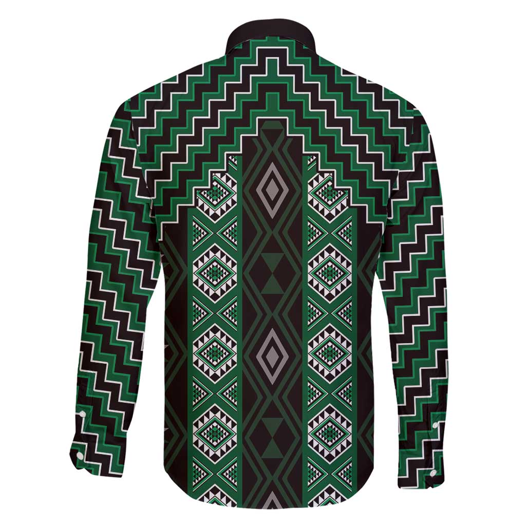 New Zealand Aotearoa Family Matching Short Sleeve Bodycon Dress and Hawaiian Shirt Green Poutama With Taniko Pattern LT05 - Polynesian Pride