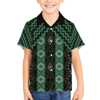 New Zealand Aotearoa Family Matching Short Sleeve Bodycon Dress and Hawaiian Shirt Green Poutama With Taniko Pattern LT05 Son's Shirt Green - Polynesian Pride