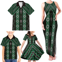 New Zealand Aotearoa Family Matching Tank Maxi Dress and Hawaiian Shirt Green Poutama With Taniko Pattern LT05