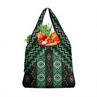 New Zealand Aotearoa Grocery Bag Green Poutama With Taniko Pattern