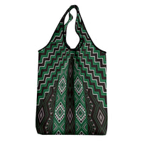New Zealand Aotearoa Grocery Bag Green Poutama With Taniko Pattern