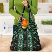 New Zealand Aotearoa Grocery Bag Green Poutama With Taniko Pattern