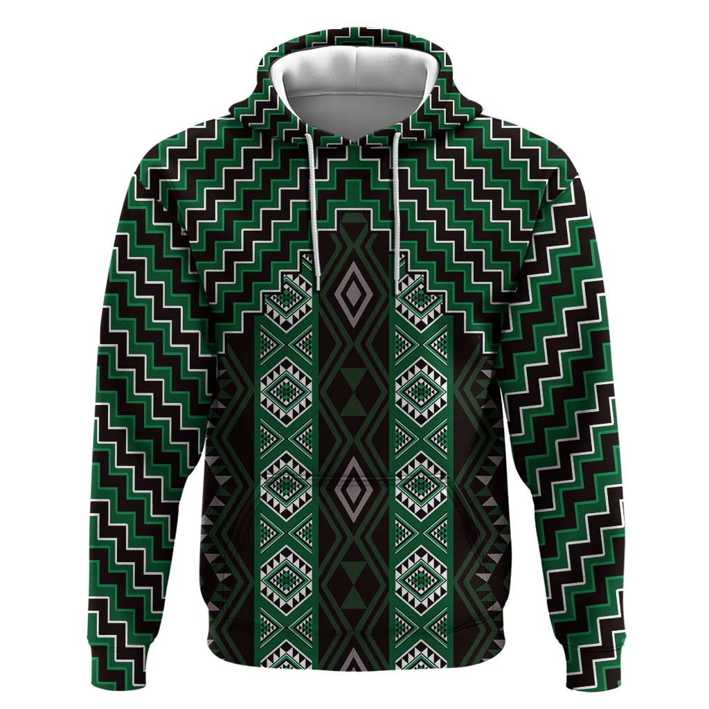 New Zealand Aotearoa Hoodie Green Poutama With Taniko Pattern LT05