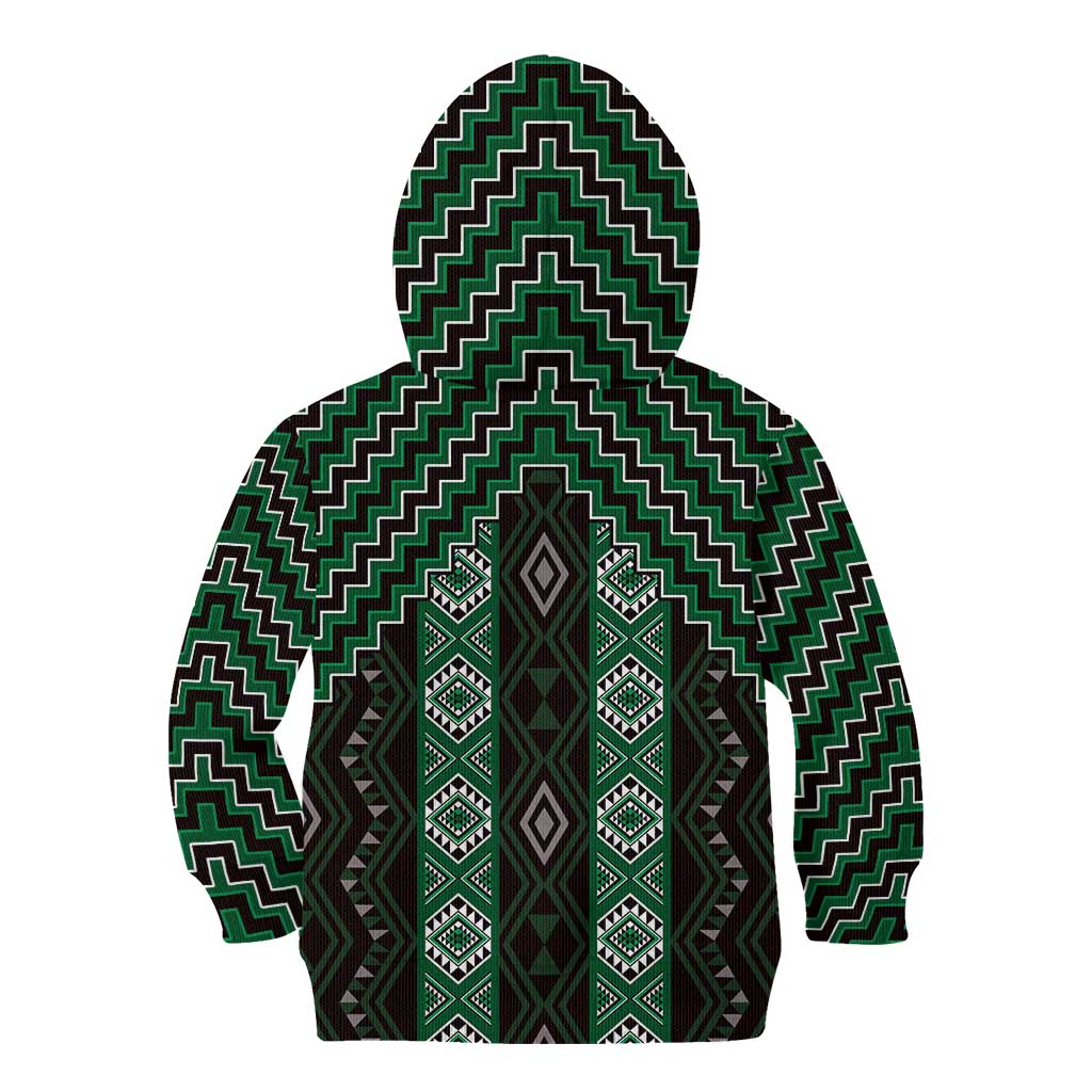 New Zealand Aotearoa Kid Hoodie Green Poutama With Taniko Pattern LT05