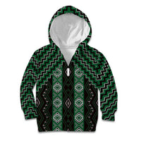 New Zealand Aotearoa Kid Hoodie Green Poutama With Taniko Pattern LT05