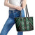 New Zealand Aotearoa Leather Tote Bag Green Poutama With Taniko Pattern LT05