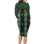 New Zealand Aotearoa Long Sleeve Bodycon Dress Green Poutama With Taniko Pattern LT05