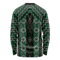 New Zealand Aotearoa Long Sleeve Shirt Green Poutama With Taniko Pattern LT05