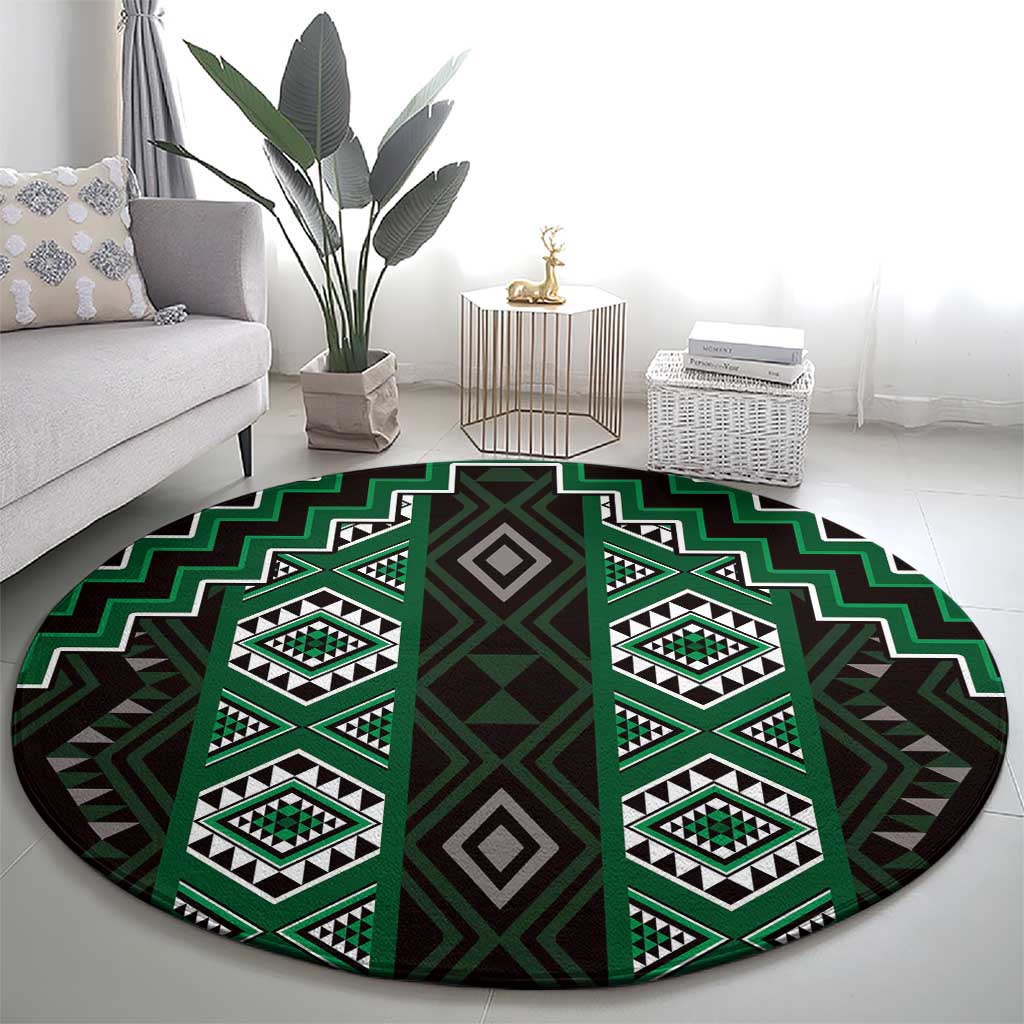 New Zealand Aotearoa Round Carpet Green Poutama With Taniko Pattern LT05