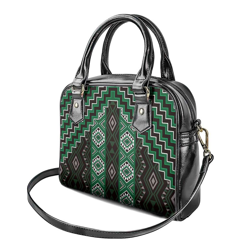 New Zealand Aotearoa Shoulder Handbag Green Poutama With Taniko Pattern LT05