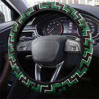 New Zealand Aotearoa Steering Wheel Cover Green Poutama With Taniko Pattern LT05