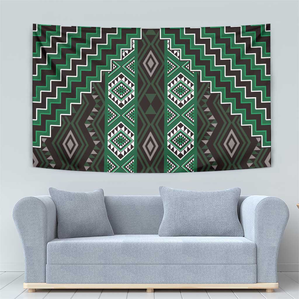 New Zealand Aotearoa Tapestry Green Poutama With Taniko Pattern LT05