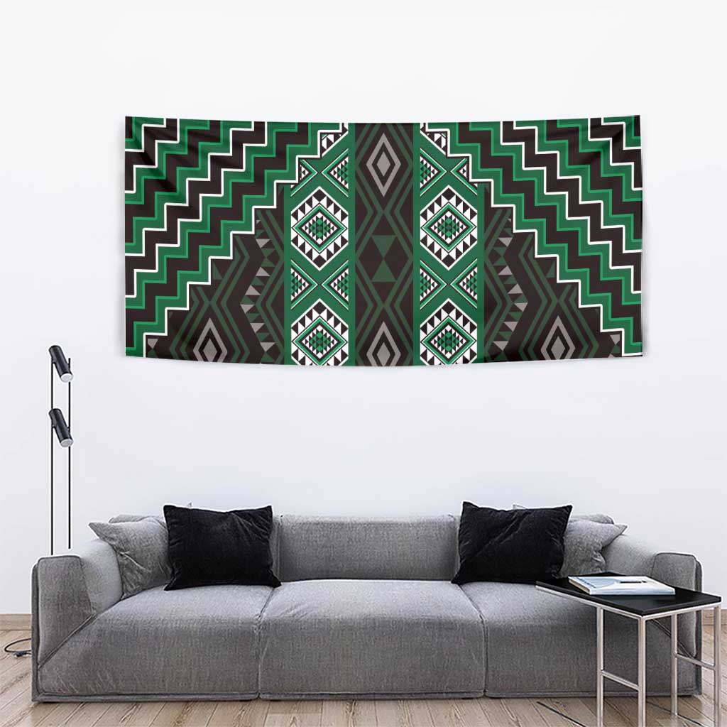 New Zealand Aotearoa Tapestry Green Poutama With Taniko Pattern LT05