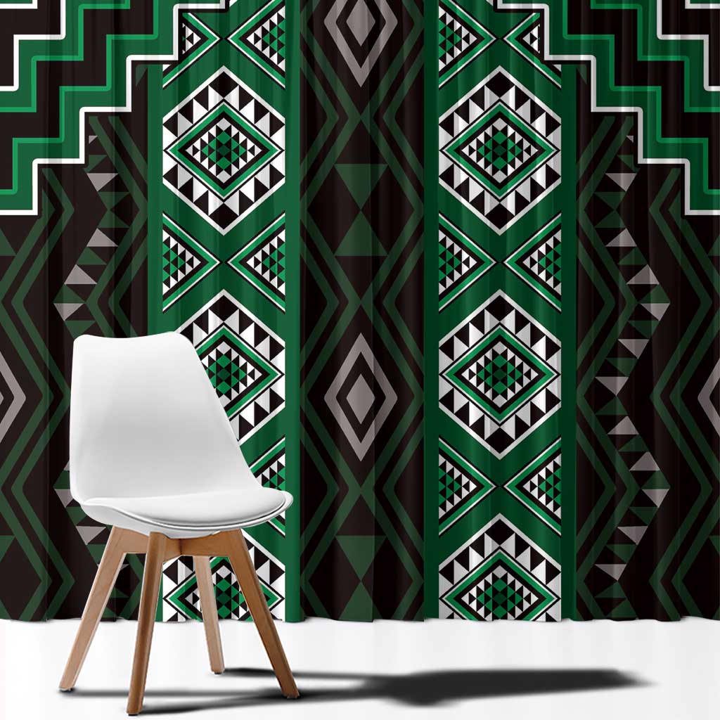 New Zealand Aotearoa Window Curtain Green Poutama With Taniko Pattern LT05