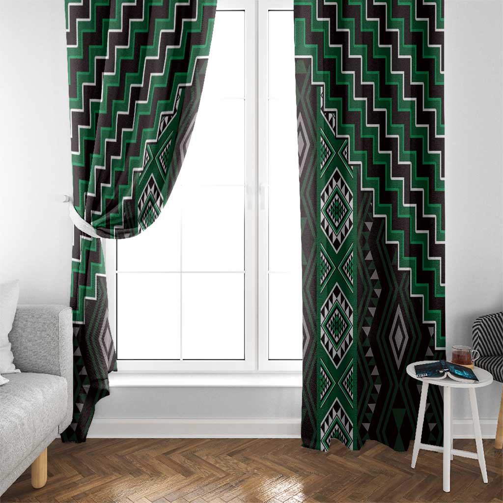 New Zealand Aotearoa Window Curtain Green Poutama With Taniko Pattern LT05