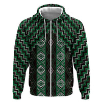 New Zealand Aotearoa Zip Hoodie Green Poutama With Taniko Pattern LT05 Zip Hoodie Green - Polynesian Pride