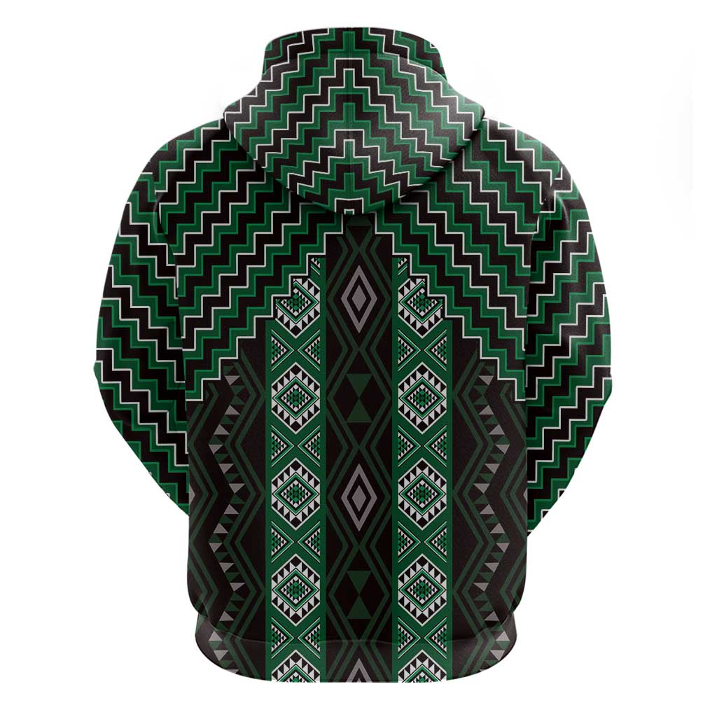 New Zealand Aotearoa Zip Hoodie Green Poutama With Taniko Pattern LT05 - Polynesian Pride