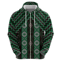 New Zealand Aotearoa Zip Hoodie Green Poutama With Taniko Pattern LT05 - Polynesian Pride