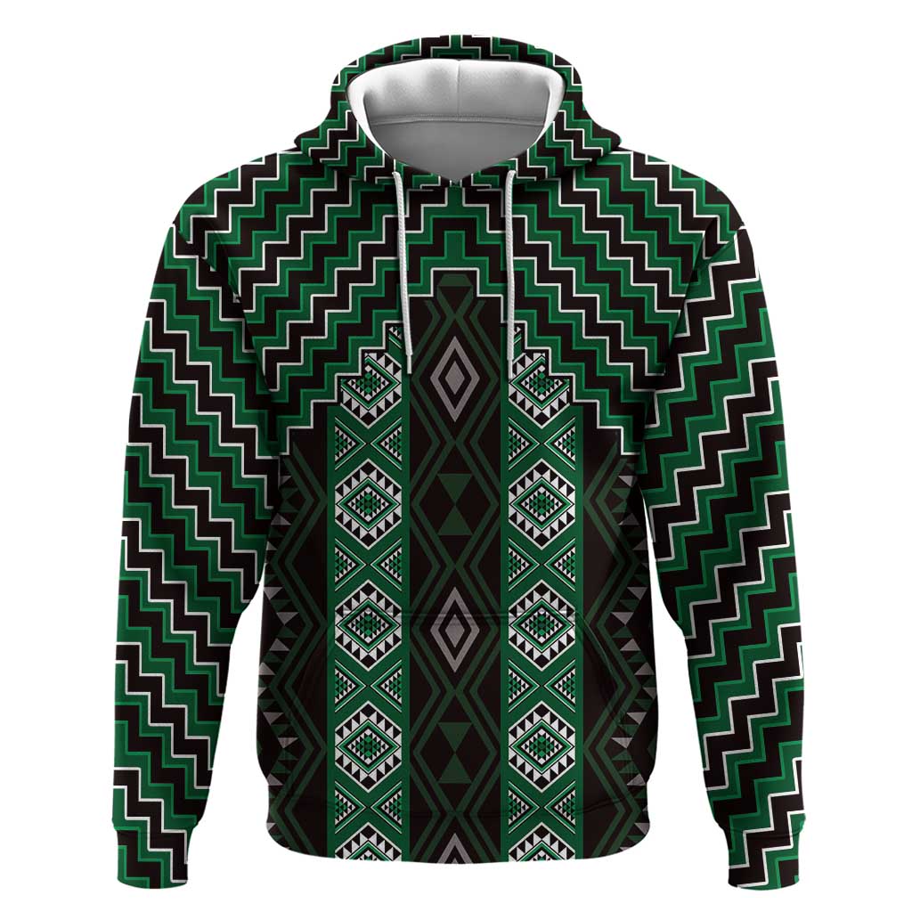 New Zealand Aotearoa Zip Hoodie Green Poutama With Taniko Pattern LT05 Pullover Hoodie Green - Polynesian Pride