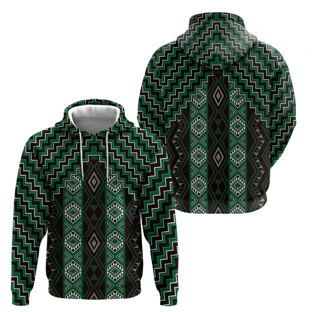 New Zealand Aotearoa Zip Hoodie Green Poutama With Taniko Pattern LT05 - Polynesian Pride