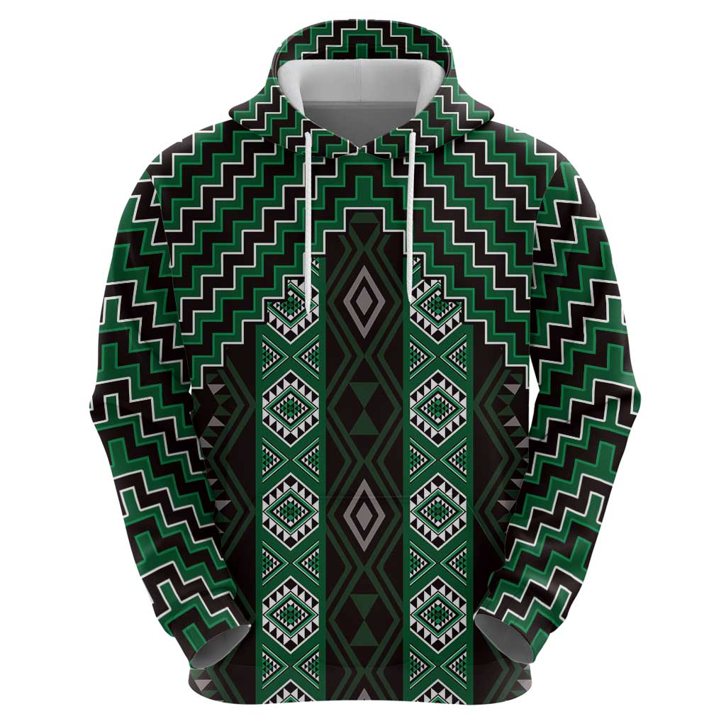 New Zealand Aotearoa Zip Hoodie Green Poutama With Taniko Pattern LT05 - Polynesian Pride