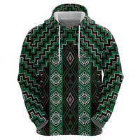 New Zealand Aotearoa Zip Hoodie Green Poutama With Taniko Pattern LT05 - Polynesian Pride