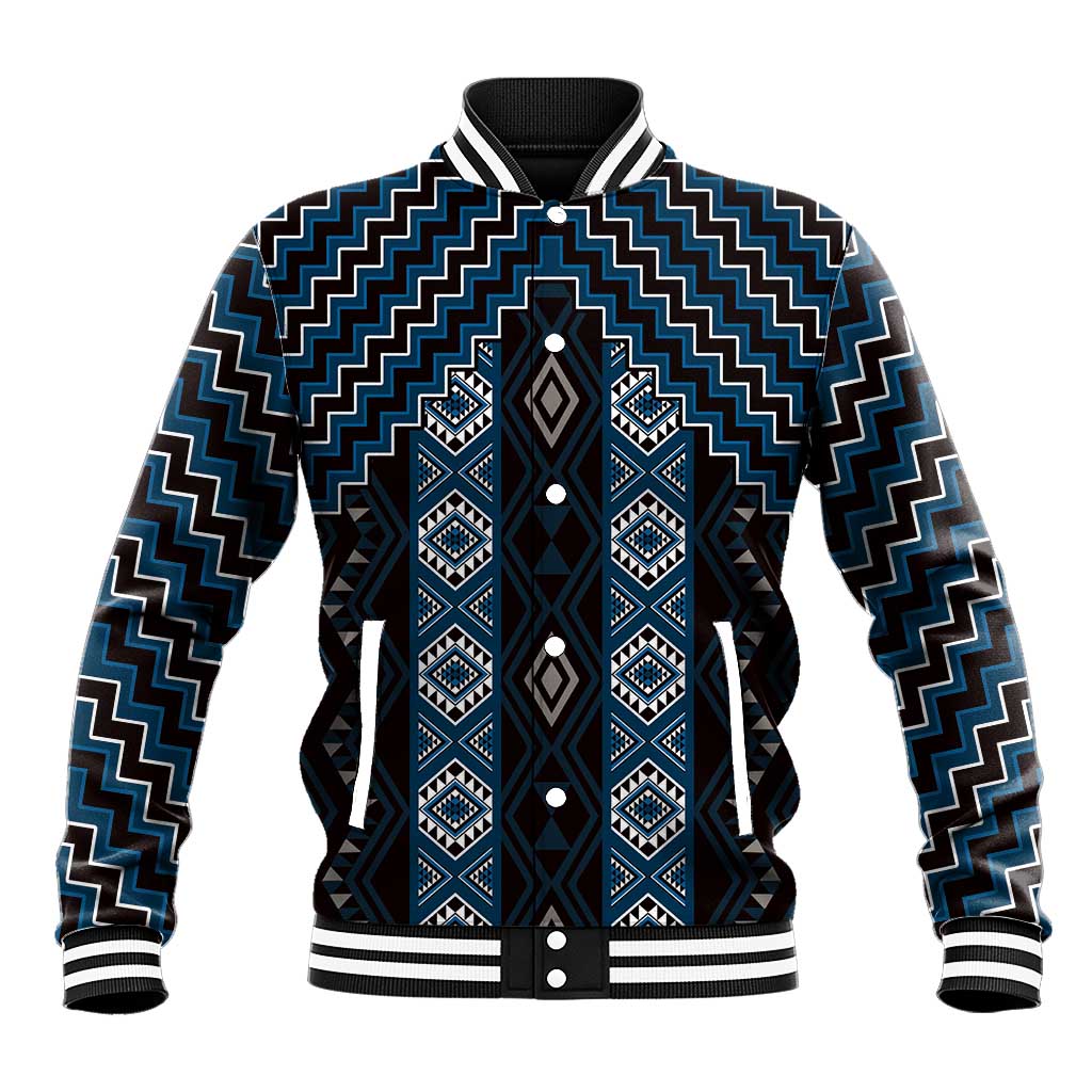New Zealand Aotearoa Baseball Jacket Blue Poutama With Taniko Pattern LT05