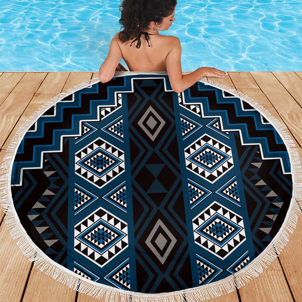 New Zealand Aotearoa Beach Blanket Blue Poutama With Taniko Pattern LT05