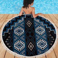New Zealand Aotearoa Beach Blanket Blue Poutama With Taniko Pattern LT05