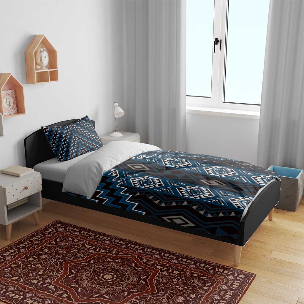 New Zealand Aotearoa Bedding Set Blue Poutama With Taniko Pattern LT05