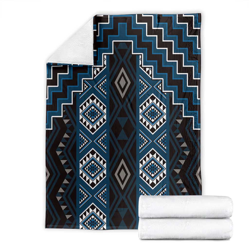 New Zealand Aotearoa Blanket Blue Poutama With Taniko Pattern LT05