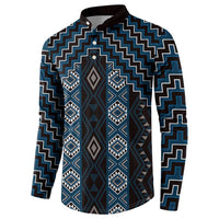 New Zealand Aotearoa Button Sweatshirt Blue Poutama With Taniko Pattern LT05