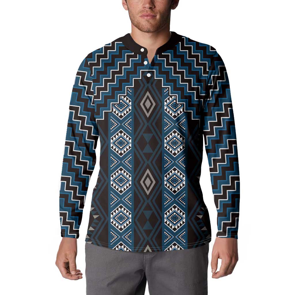 New Zealand Aotearoa Button Sweatshirt Blue Poutama With Taniko Pattern LT05