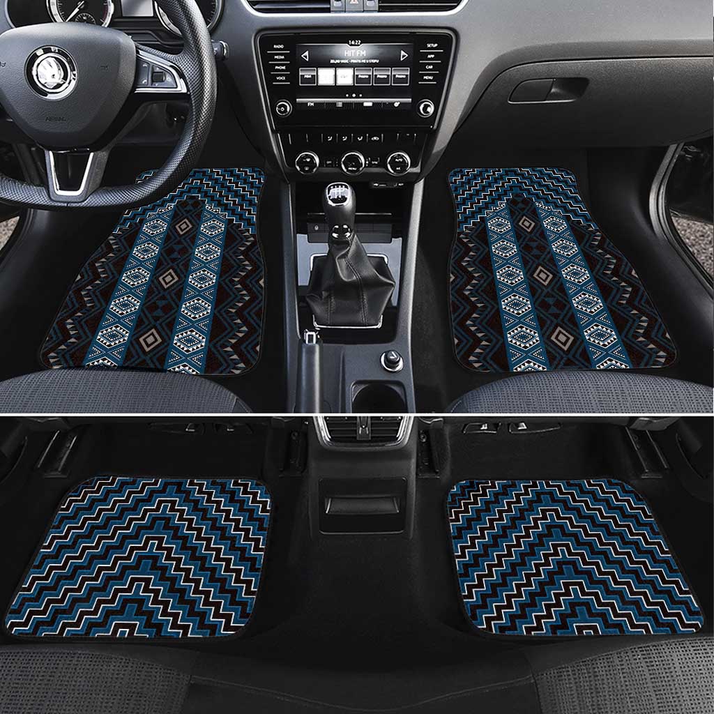 New Zealand Aotearoa Car Mats Blue Poutama With Taniko Pattern LT05